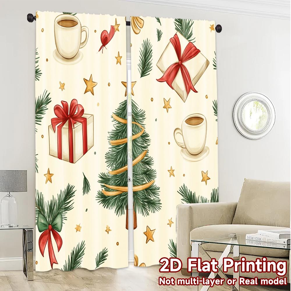 2pcs,Curtains Christmas Tree Mug Snowflakes Gifts Chic Curtain Chic Durable Polyester Curtains Holiday Perfect for Translucent