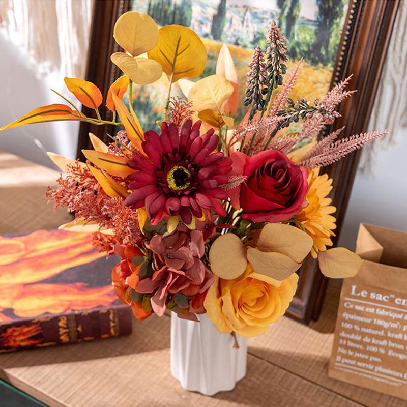 1 bunch Fake Flower INS Style Autumn Color Tabletop Decoration Artificial Flowers Wedding Party Flower Arrangement Silk Bouquet