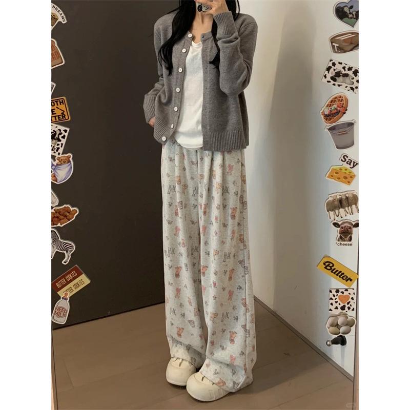 Women's High-Waist Puppy Graffiti Print Wide-Leg Pants - Autumn 2024 Collection