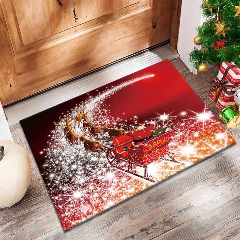 Christmas Decoration Cartoon Crystal Velvet Carpet Non-slip Soft Living Room Bedroom Holiday Atmosphere Rug Home Decor