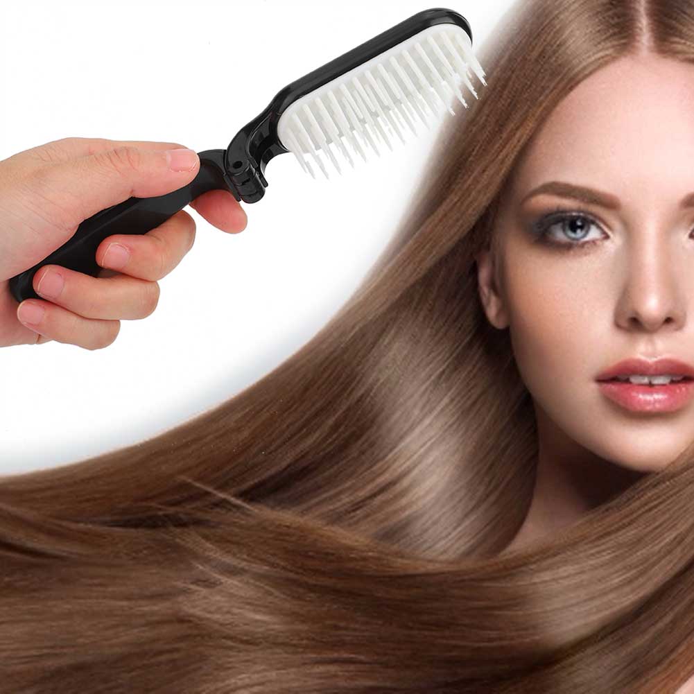 Taschenfalt Haarbürste Kamm Zusammenklappbar Reiseutensilien Kopfhautmassagekamm Schwarz StylingSchwarz