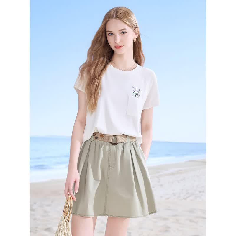 BETU Women's High-Waist A-Line Cotton Mini Skirt