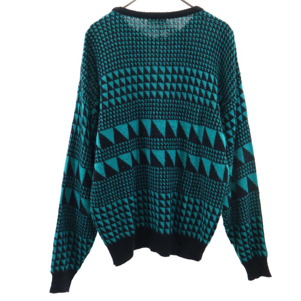VINTAGE 80s Overall handle Long sleeve sweater Green system knit Men's Used