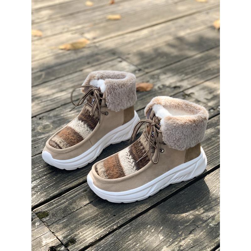 

Autumn and winter new large-size women s flat-bottomed velvet snow boots front lace-up round head high-top cotton shoes are comfortable and warm 43
