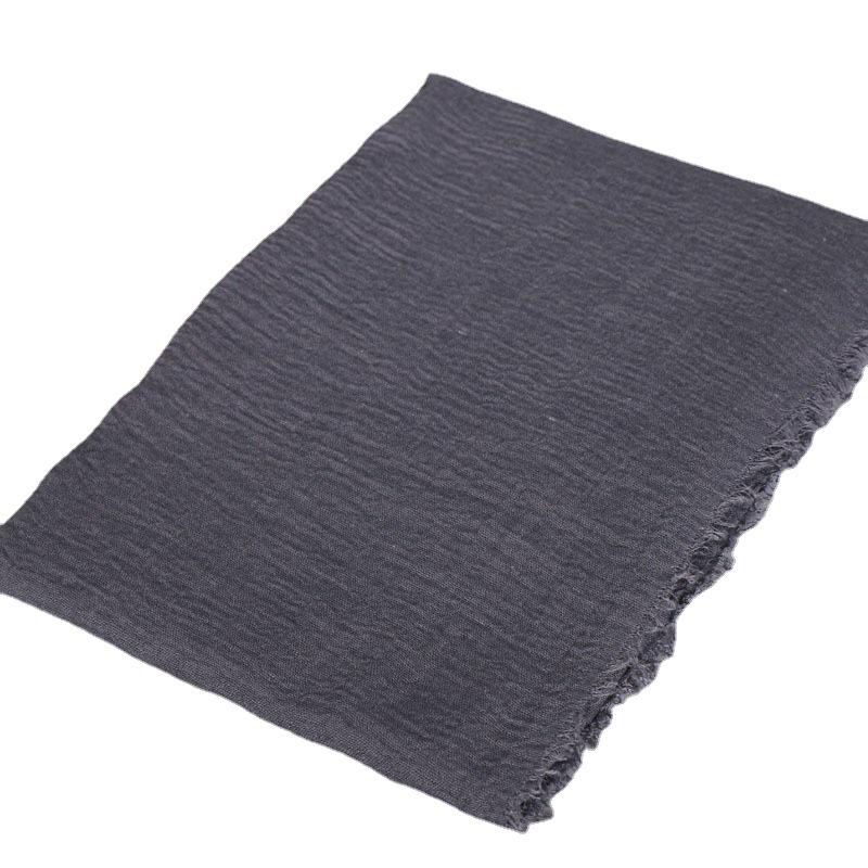 Solid Color Wrinkled Cotton-Linen Feel Women's Headscarf with Fur Edge