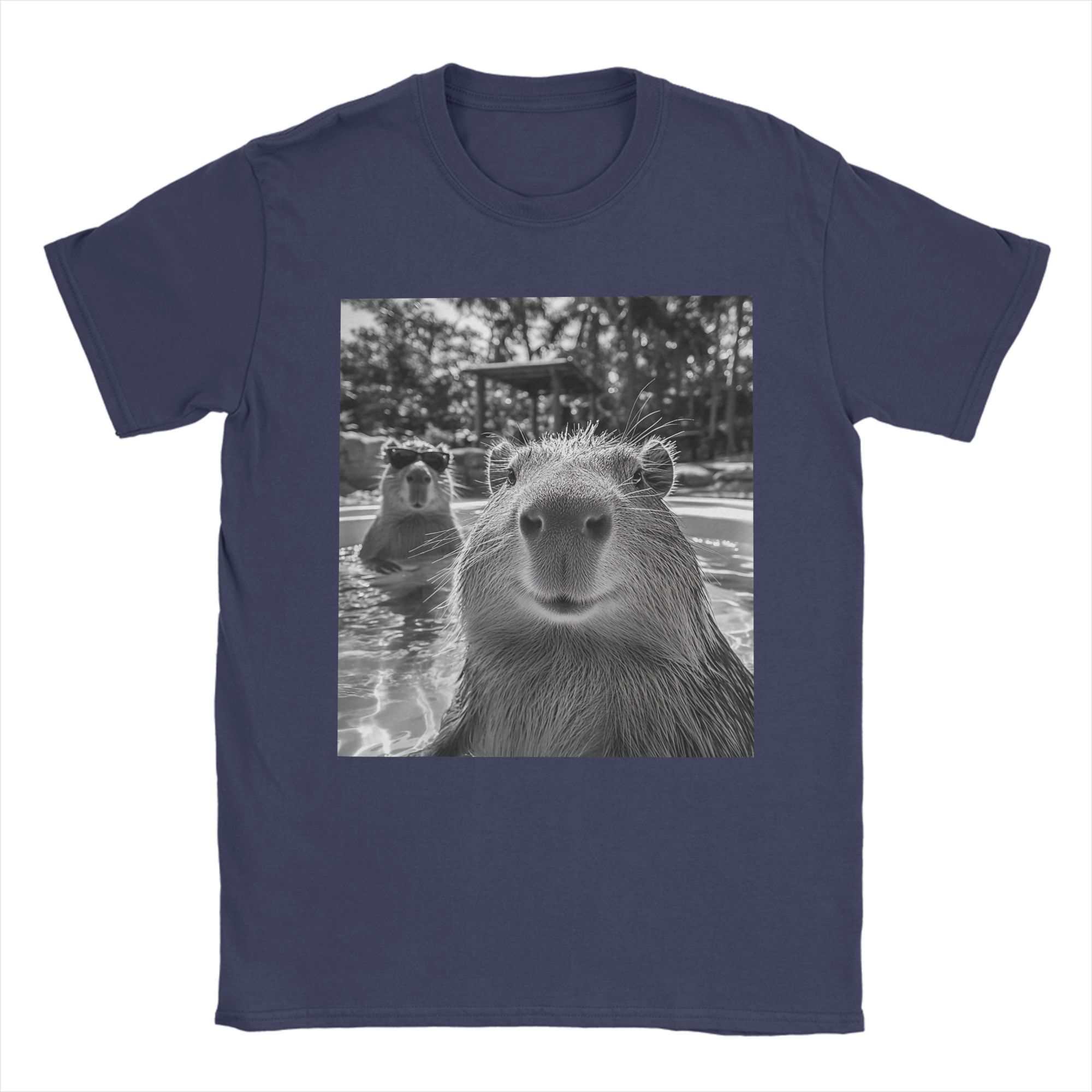 

Novelty Cool Capybara Selfie T-Shirts for Men O Neck 100% Cotton T Shirt Short Sleeve Tees Gift Idea Tops 4XL