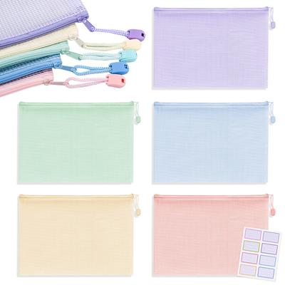 Zipper File 5 2 Sizes for Document with Mesh Durable Small Item Office School Easy Transparent Visibility Bags, 5-Pack, Colors, (A4/A5), Organization,