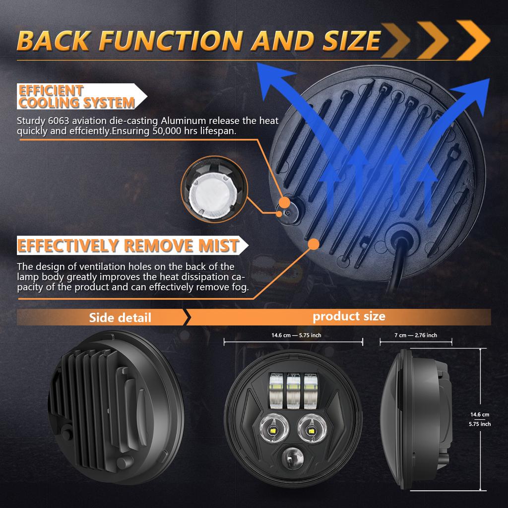 5.75 Inch LED Headlight for Motorcycle Waterproof DRL Turn Signal Devil Eye High Low Beam Lamp