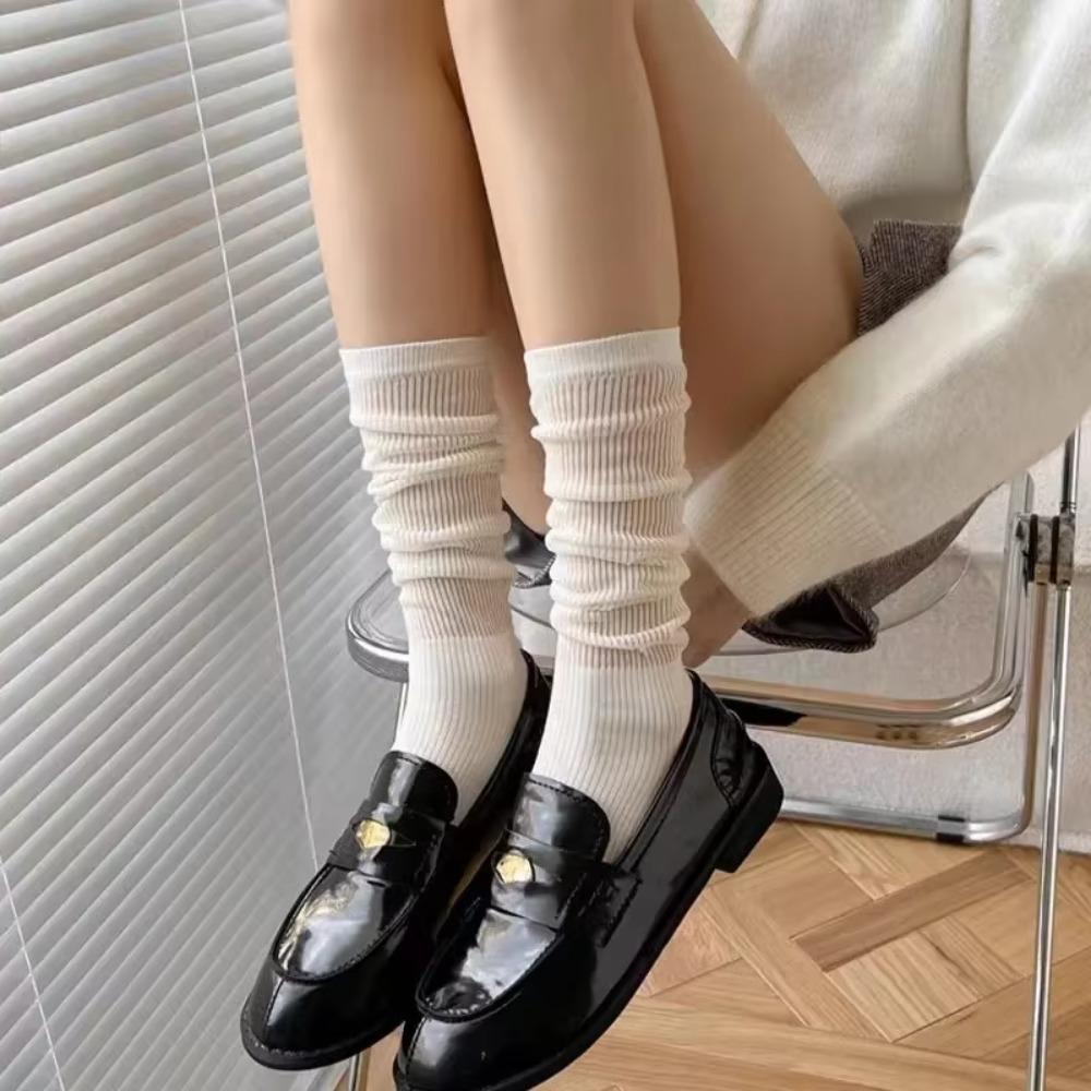 Thin Slim Calf Socks Solid Color Mesh Long Socks New Stacked Socks  Women Girl