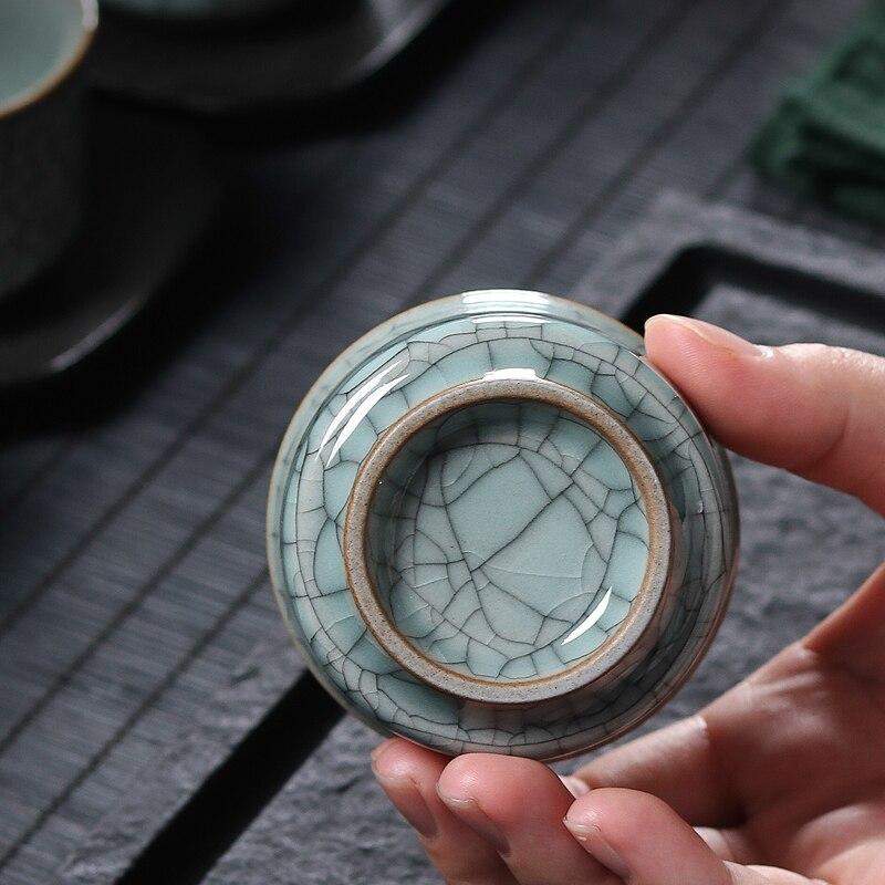 Longquan Celadon Office Teacup Ceramic Ge Kiln Ice Cracked Glaze Kung Fu Master Cup Small Tea Bowl Drinkware