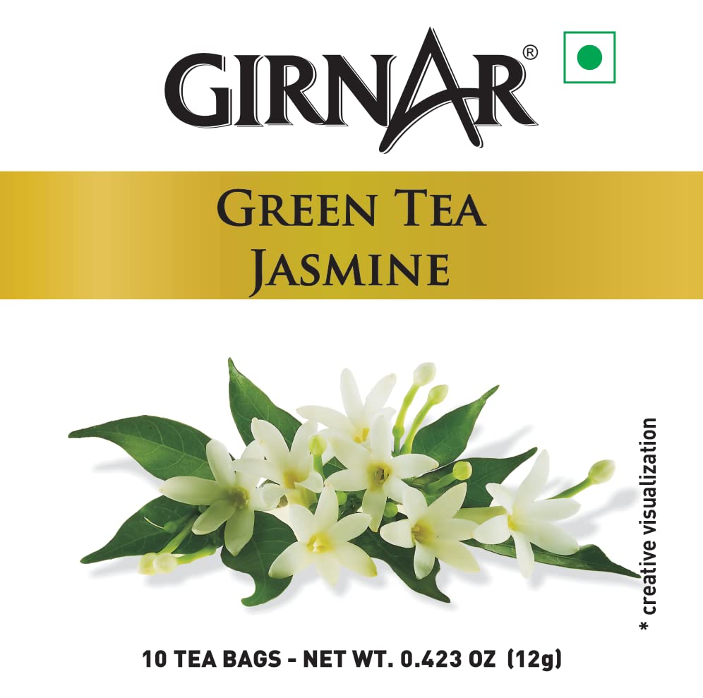 Girnar Grüner Tee mit Jasmin 10 Teebeutel Koffeinarm Antioxidativ Beruhigend Natürlicher Geschmack