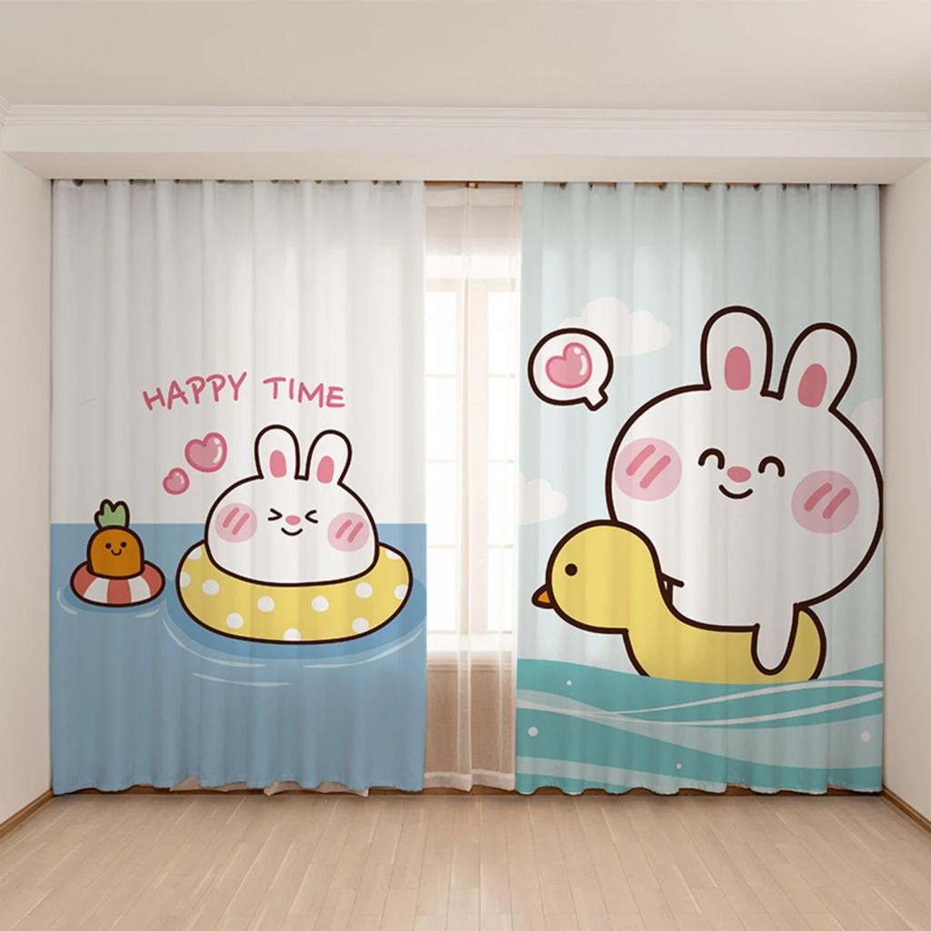 Cute Cartoon Rabbit Children Room High Shading Curtain Bedroom Kindergarten Training Class Early Education Center Blackout Drape