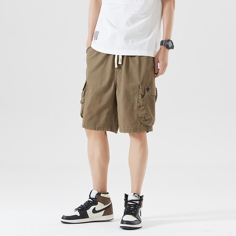 Real Photos of Summer Multi-pocket Work Shorts, Men's Drawstring Japanese Street Loose Five-inch Pants