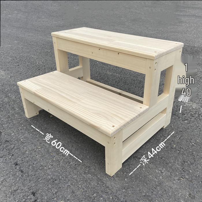 Solid Wood 2-Step Folding Ladder Stool for Household and Balcony Use
