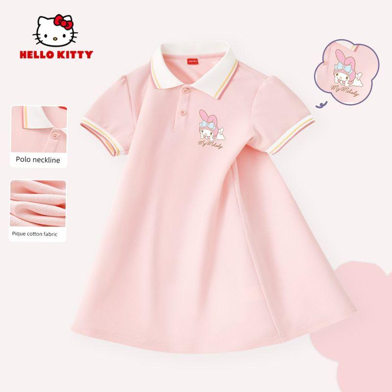 Hellokitty Girls' Skirt Summer Little Girl Pink Princess Dress Children's Clothing Summer Dress Kids Polo Dress