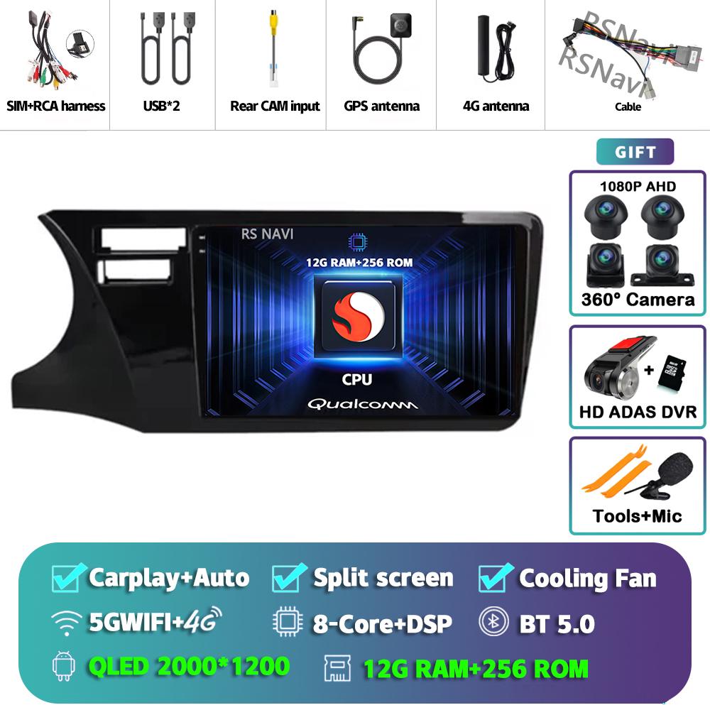 Android 14 Carplay Auto For Honda City 2014 - 2017 Car Radio Player Multimedia stereo Navigation 4G+WIFI Head Unit 2Din AI Voice