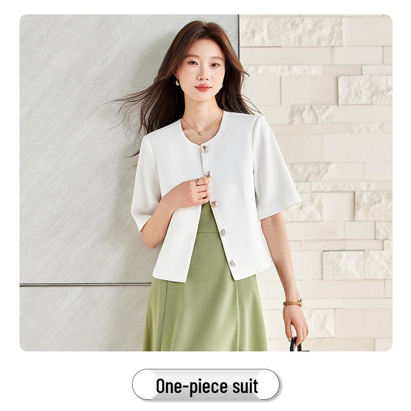 

2026 Women s White Round Neck Short Suit & Dress Two-Piece Set - Summer Casual XXL