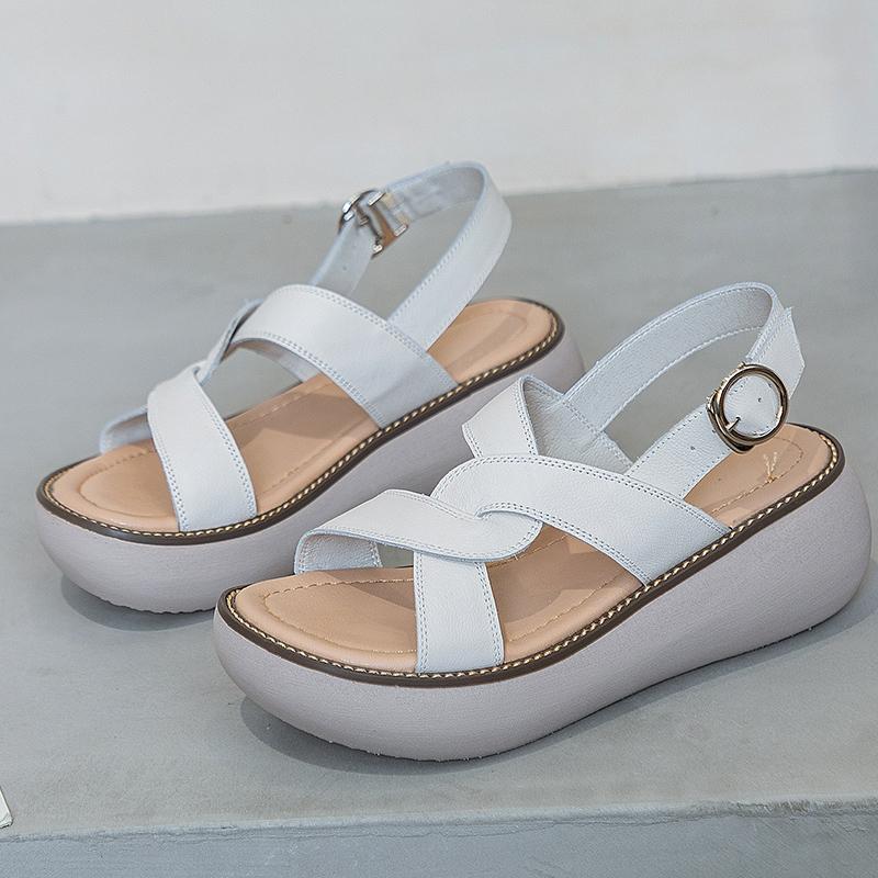 Fashion GKTINOO 2025 Women Summer Platform Sandals Buckle Strap Open Toe Thick Bottom Genuine Leather Ladies Casual Beach Wedges Shoes