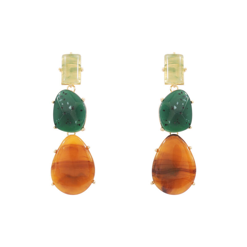Geometric Resin Splicing Pendant Earrings for Women Ladies Classic Vintage Long Waterdrop Shaped Earrings Jewelry Accessories
