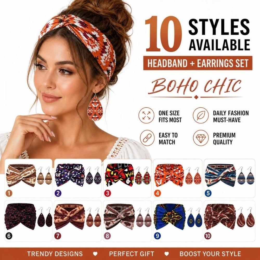 3pcs Boho Women's Hairband Set Wide Women's Earrings Set Twist Headband Earrings Set  Sports Wear