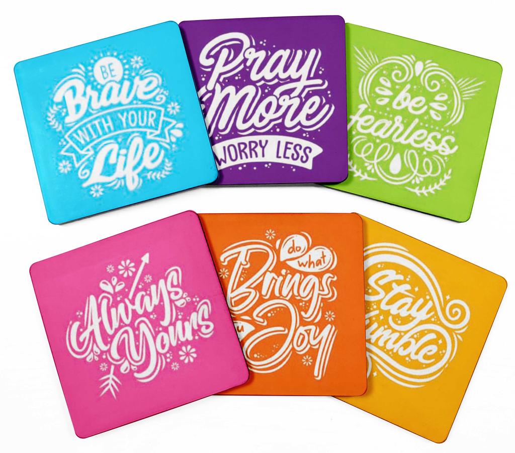 Inkdotpot Set of 6 Drink Coasters Decorative Non,Slip Cork Base 4-inch Square Printed Coasters Easy Clean