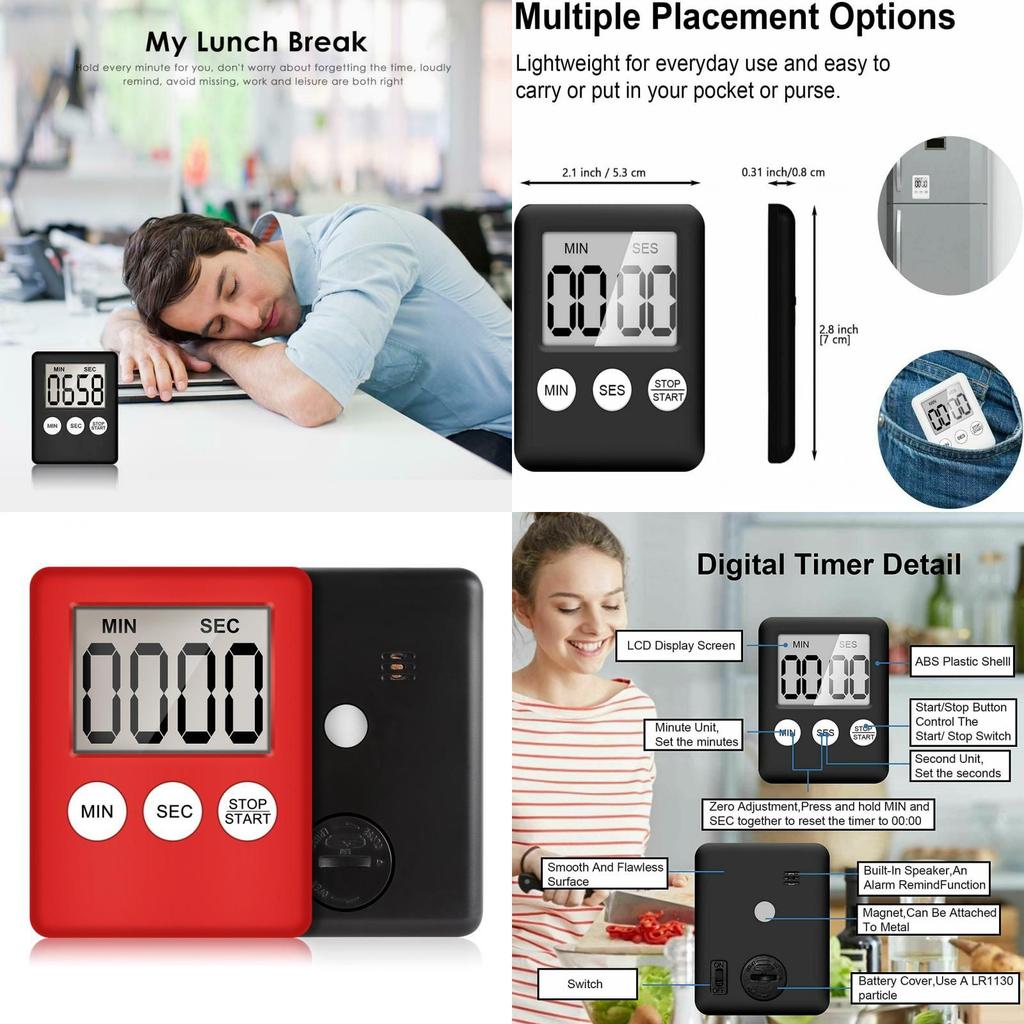 Magnetic Large Lcd Digital Kitchen Timer With Loud Alarm And Easy-to-read Display