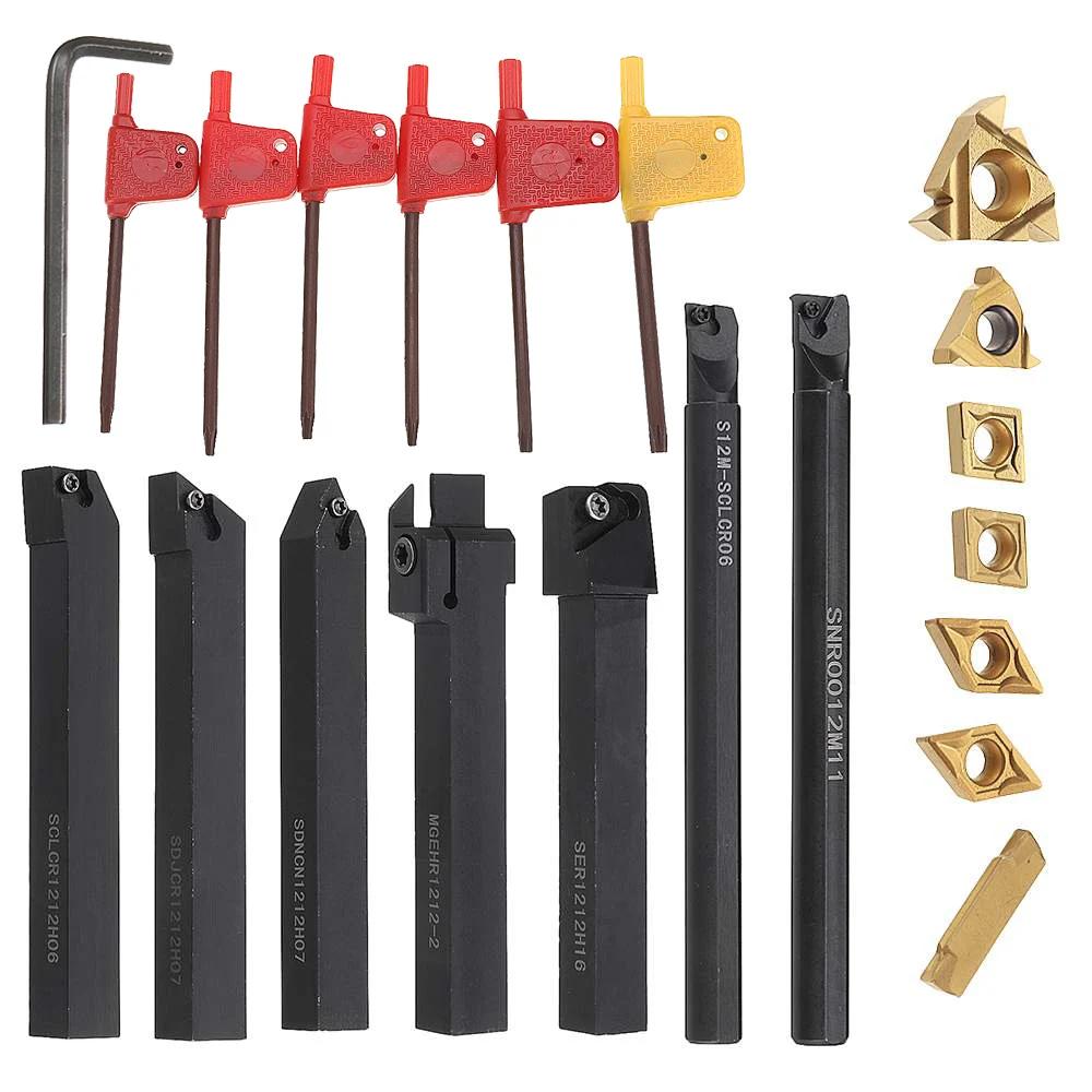 21pcs/Set 8/12/16mm Shank 45HRC Lathe Boring Bar Turning Tool Holder Set with Carbide Inserts for Semi-finish Machine Tool Sets