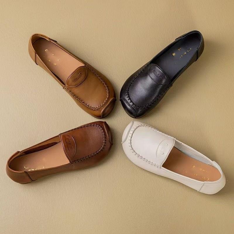 Soft leather soft-soled leather shoes, new elderly mother shoes, retro, light, comfortable and non-slip beef tendon soles, women's spring and autumn 