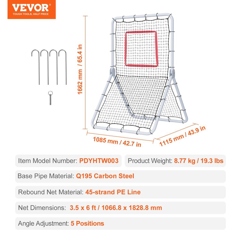 VEVOR Baseball And Softball Rebounder Net, 3.5 X 6 Ft PitchBack Baseball Pitching Nest, Softball Pitchback Net, Fielding Trainer