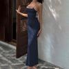 Women's Navy Blue Spaghetti Strap Backless Criss Cross Cut Out Bodycon Maxi Dress Sexy Sleeveless Evening Party Cocktail Formal Dress
