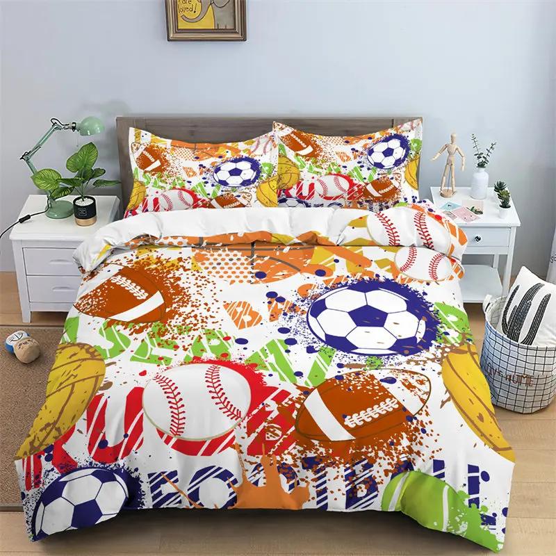 3PCS Single-sided Printed Bedding Set ,Comforter  Colorful Graffiti Football Duvet Bedding Cover Pillows Comfortable Bedspreads