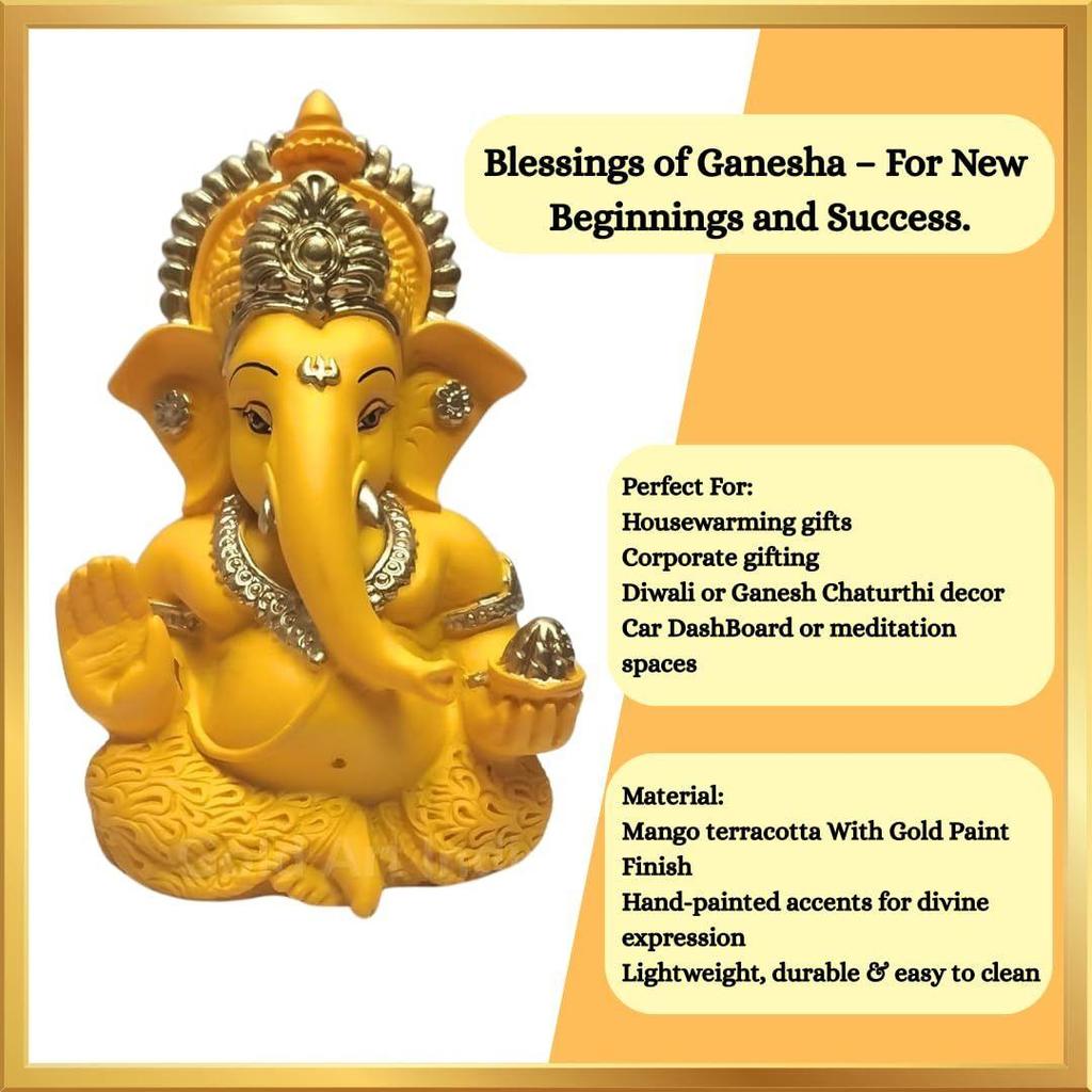 Mango Terracotta Finish Ganesha for Car Dashboard Home Decor Gifting Diwali Birthday Festivals 3.5 X 2 Inches
