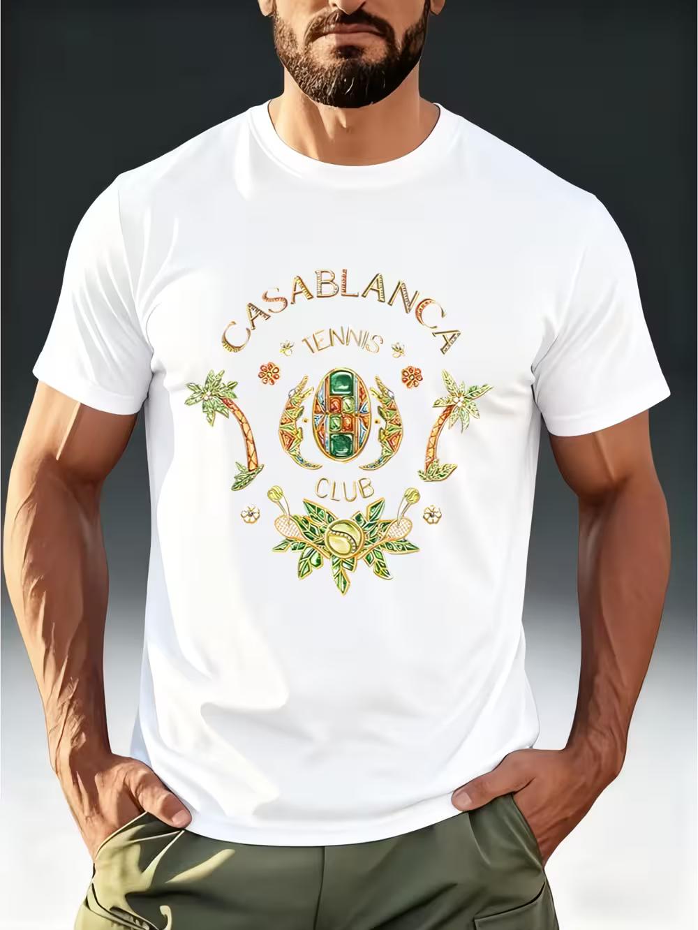 Men s & Boys  Vintage Casablanca Tennis T-Shirt - Retro Tennis Graphic Tee with CASABLANCA TENNIS Print XXXL