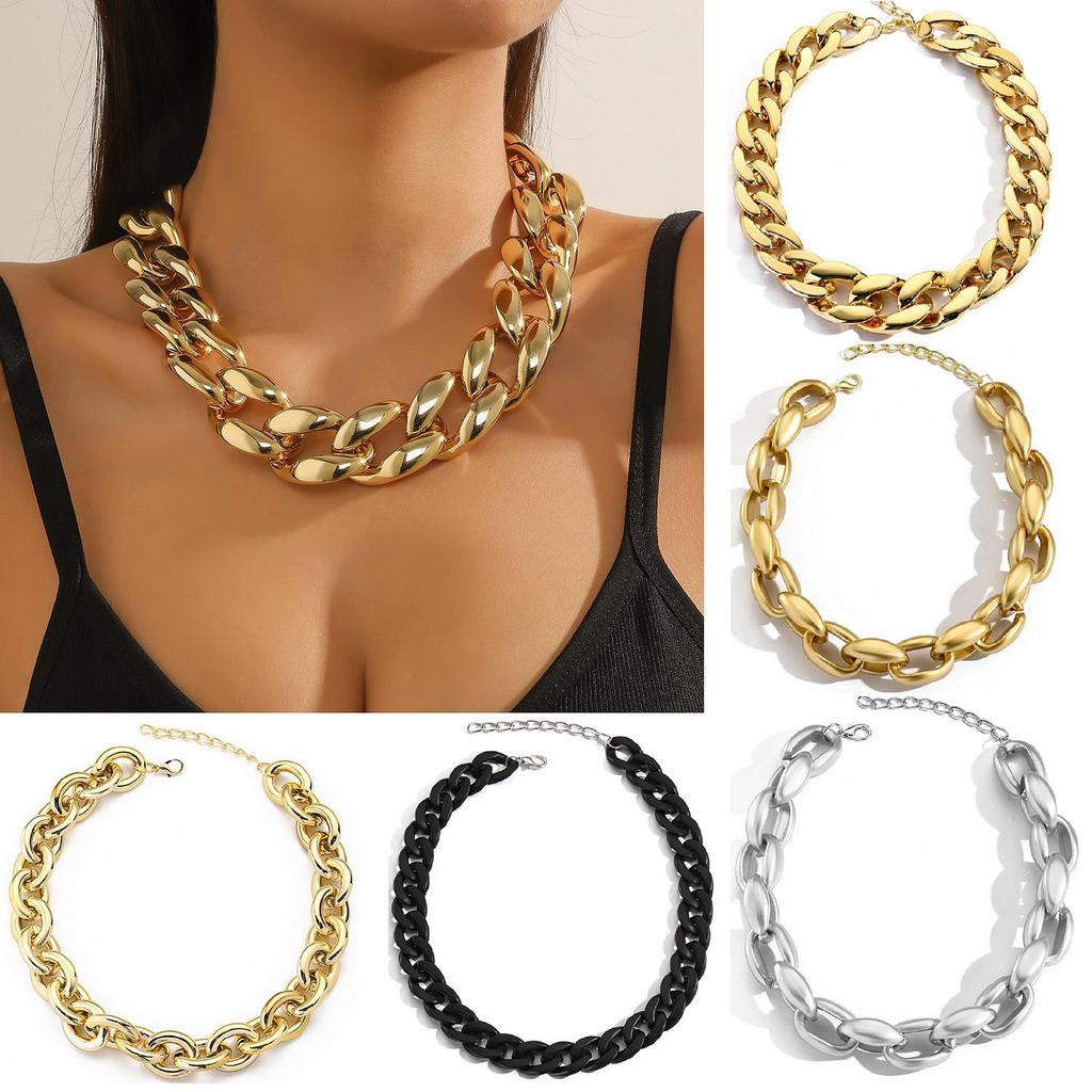 Exaggerated Hip-hop Acrylic Chain Necklace – Gold & Chain Accents for Women