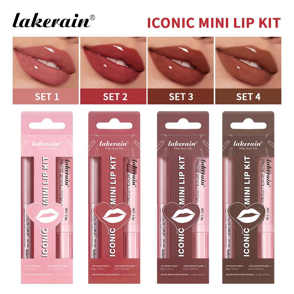 3-teiliges Lippen-Make-up-Set Lipliner Lipgloss Lippenstift Spiegeleffekt Beep Lips Hohe Farbe Lang anhaltend Spendet Feuchtigkeit Reise-Mini-Set