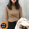 Women's Mock Neck Long Sleeve Slim Fit Letter Embroidered Base Layer Tee Solid Thermal Fleece Optional Fall Winter Layering Top