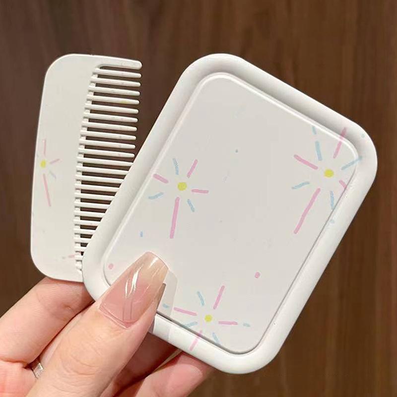 Ohňostroj Sklopné skládací zrcátko na make-up Přenosné kapesní zrcátko Obdélníkové kosmetické zrcátko s hřebenem Pro ženy Dívky