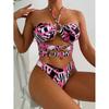 Printed Multicolor Halter Tie Back One Piece Swimsuit Women Sexy Fit Swimwear Beach Pool Vacation