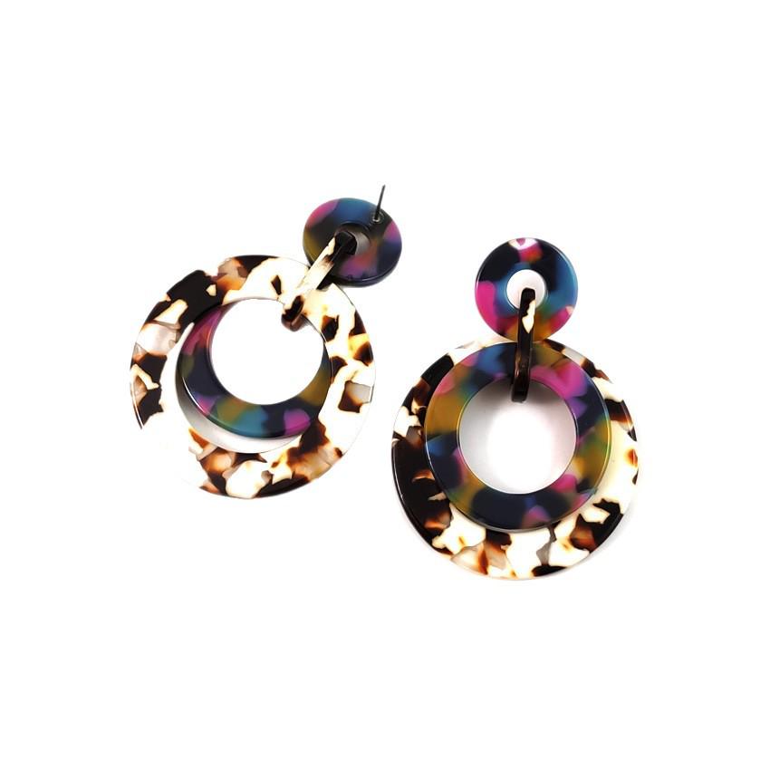 Round Granite Pattern Plate Circle Pendant Women's Stud Earrings