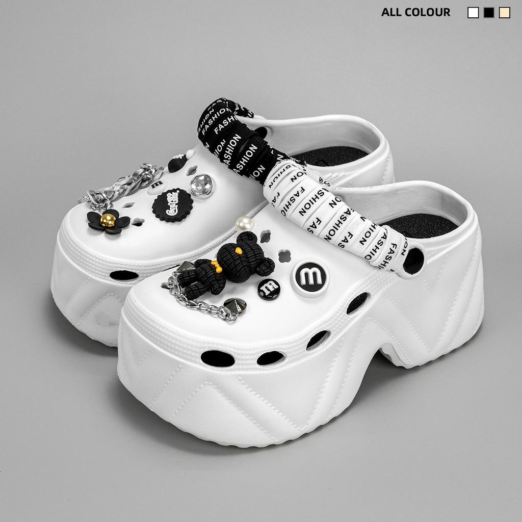 Fashion Women Summer Slippers 7CM Thick Bottom DIY Bear Accessories Fashion Clogs Female Wedges Shoes Beach Slides Street Sandals