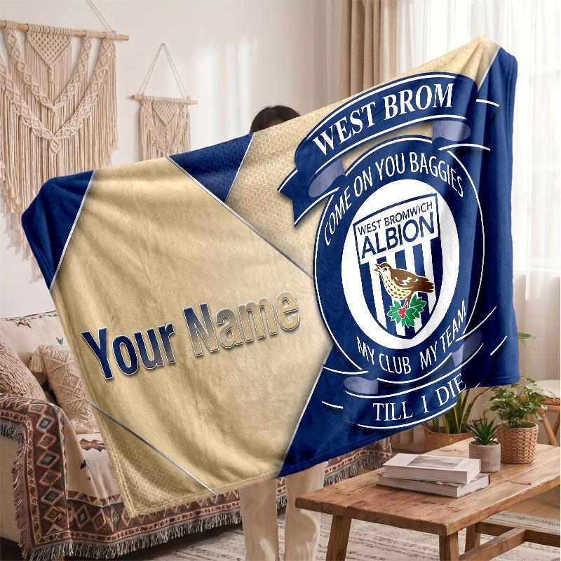 West Bromwich Albion Personalized Fleece Blanket With Football Logo, Custom Name Text Soft Warm Home Throw Blanket