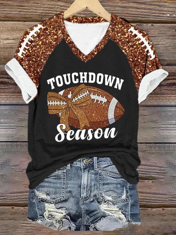 Women's Rugby Print 3D Digital Print Women's T-shirt Casual Trend V-neck Short Sleeved Shirt 3413 EMA