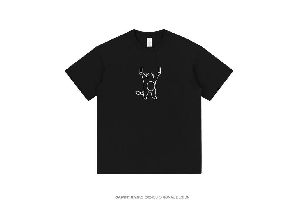 2024 Summer Creative Cartoon Print Loose Short Sleeve Trendy Round Neck Casual Shirt