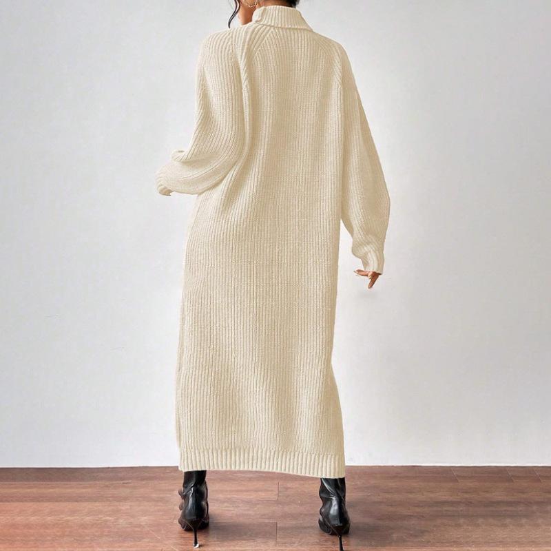 Fashion Straight Casual Loose Bottoming Dress Autumn Winter Thicken Women Turtleneck Knitted Dresses Solid Maxi Sweater Dress