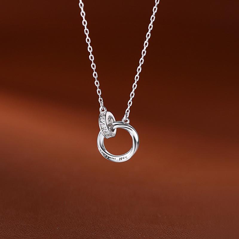 Silver double ring necklace women's cool and handsome new high-end long sweater chain light luxury niche versatile clothes accessories