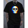Men'S Casual Summer T-Shirt | Vibrant Rainbow Skull Print | Round Neck, Short Sleeve | Ideal for Outdoor Activities | Stylish & Comfortable