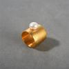 Fashion Niche Design Wide Version Copper Plated 18K Real Gold Inlaid Natural Pearl Ring Personalized Ring Women