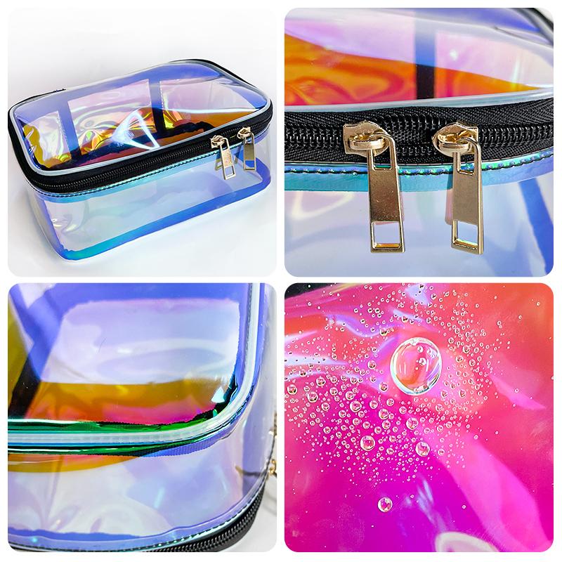 Hot Fashion Holographic Laser Logo Pattern EcoFriendly PVCMaterial Zipper Closure Waterproof Cosmetic Case Storage Makeup