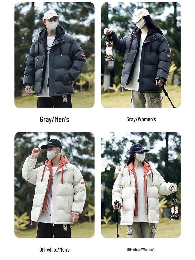 Unisex Autumn-Winter Hooded Puffer Jacket: Cozy Hong Kong Style Two-Piece Look