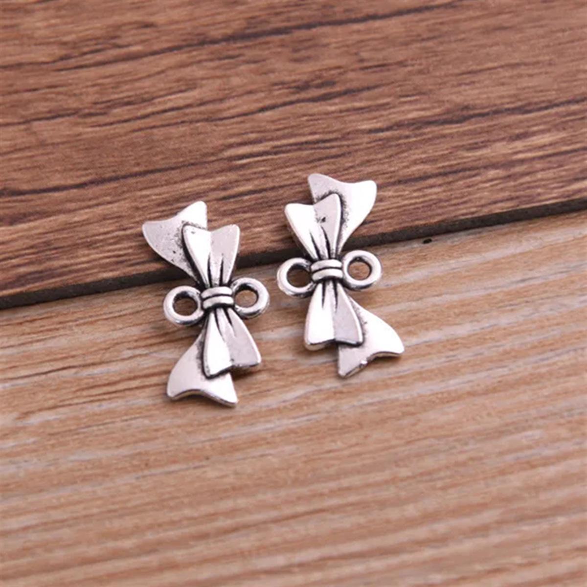 Подвеска-шарм в виде бантика из сплава для мобильных телефонов, сделай сам, 2 цвета, 10x20мм античный серебряного